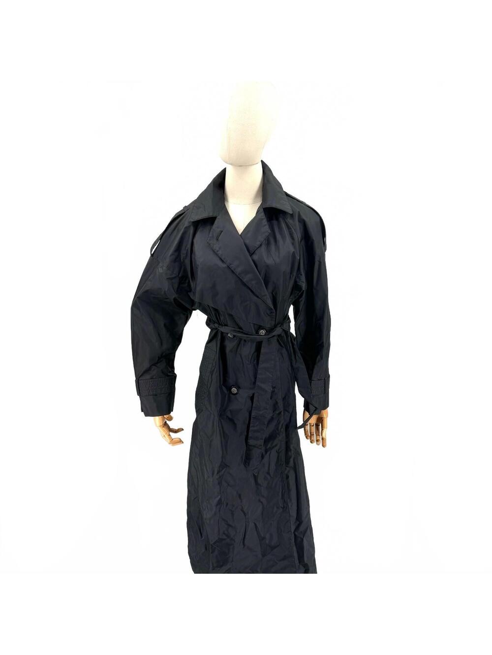 Vintage 90s J. Gallery Petite Black Belted Trench Raincoat